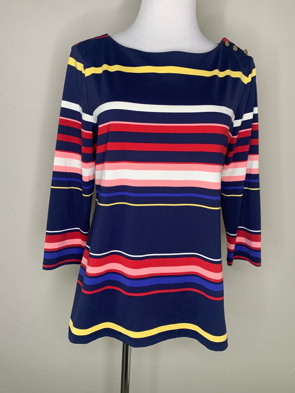 Charter Club Preppy Striped Boat Neck Top Sz Small Coastal Fisherman